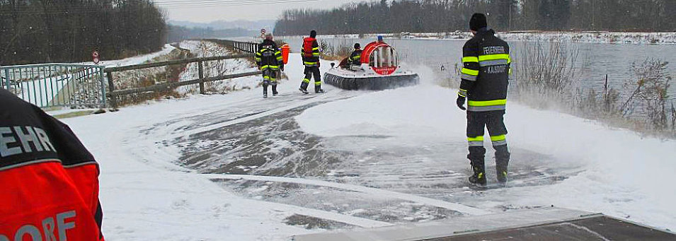 Search and rescue hovercraft Typhoon in action by feuerwehr rescue team